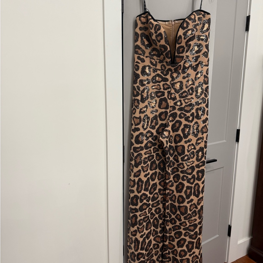 Shosho Leopard Print Jumpsuit in Tan and Black
